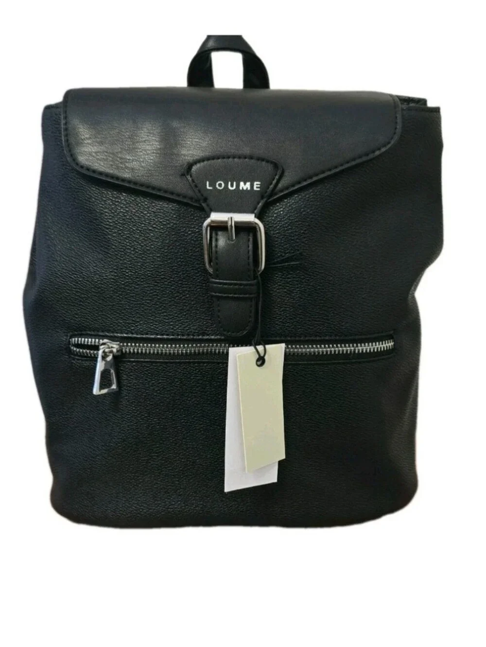 Loume Black Faux Leather Unisex Backpack